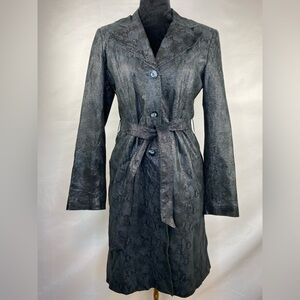Vintage Y2K Marvin Richards Black Leather Snake Print Trench Coat Size 6